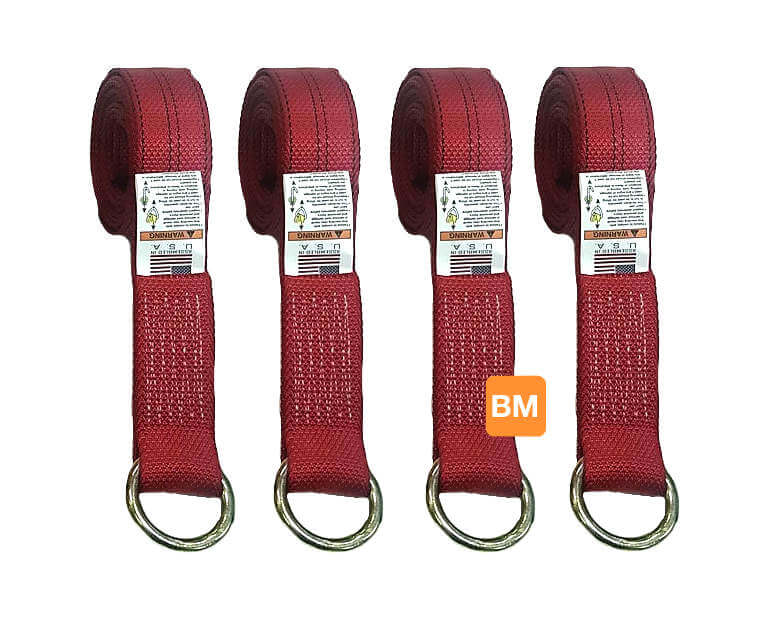 4-Pack 8' RED Wheel Lift Straps with O-Ring.  These lasso straps are made with Diamond Weave Webbing
