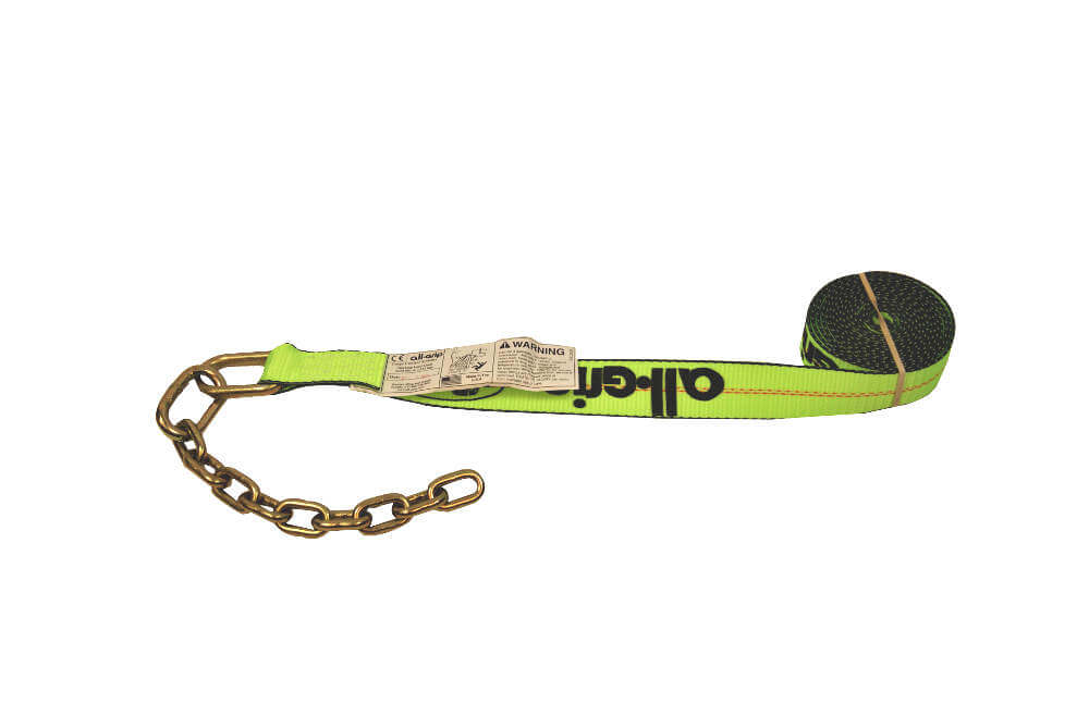 Tie Down Car Carrier Strap with Chain end.  Used as an 8-point replacement tie-down strap.
