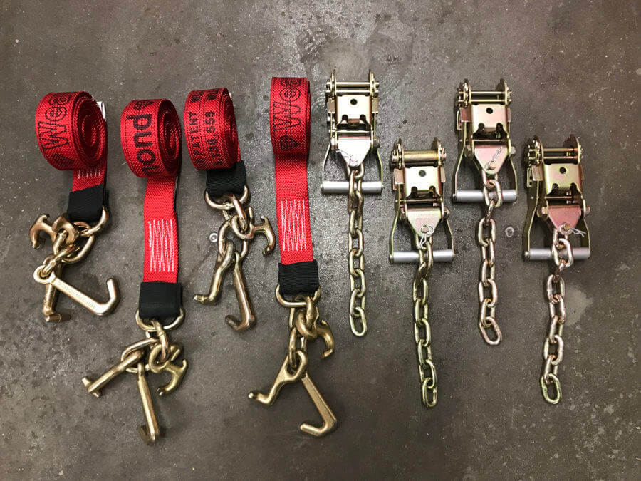 10' Cluster RTJ Straps & Chain Ratchets Diamond Weave 4-Point Tie Down Kit - RED