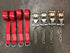 4-Point Tie Down Wheel Lift Straps w/ O-rings and Chain Ratchets Diamond Weave RED