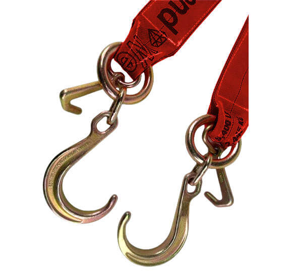 Made with 4" Diamond Weave webbing, this V-Strap comes with 8" Forged J-Hooks and mini J-Hooks.