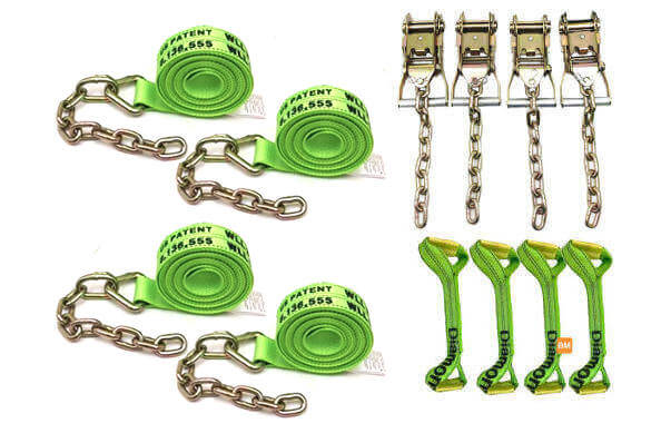 8-Point Diamond Weave Hi-Vis Green Tie Down Kit available at baremotion