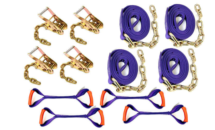 8-Point Tie Down Kit with PURPLE Diamond Weave Straps – Baremotion