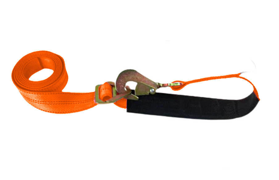 Twisted Snap Hook Axle Strap Combo Orange Diamond Weave for securing your vehicle or truck during transport