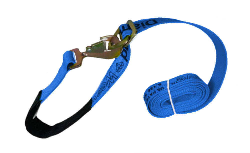 Blue Replacement towing tie-down axle strap made with Diamond Weave Webbing