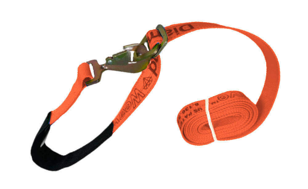 Diamond Weave Orange Replacement towing tie-down axle strap with Twisted Snap Hook and D-Ring
