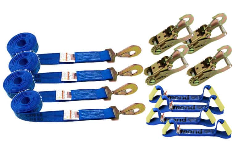 Get colorful with these Blue Diamond Weave 8 Point Tie Down Kit w/ Twisted Snap Hook Straps and Ratchets. 