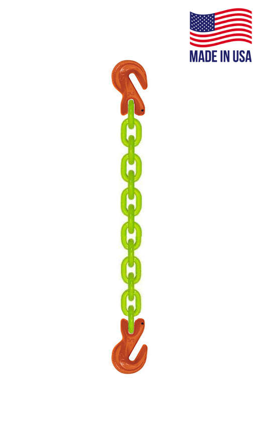 SGG Grade 100 Single Leg Chain Sling w/Cradle Grab Hooks Hi-Viz - All components rigging hardware and chain made in USA