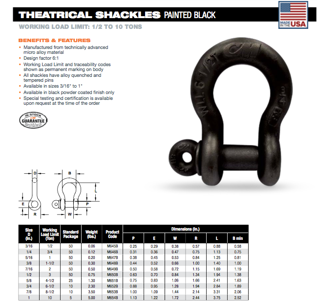 CM Theatrical Screw Pin Anchor Shackles specs