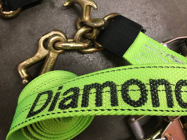 Hi-Vis Green Tie Down Strap with RTJ Cluster Hooks