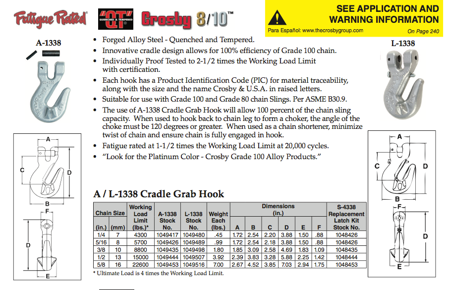 Crosby Grade 100 Clevis Cradle Grab Hook (USA)