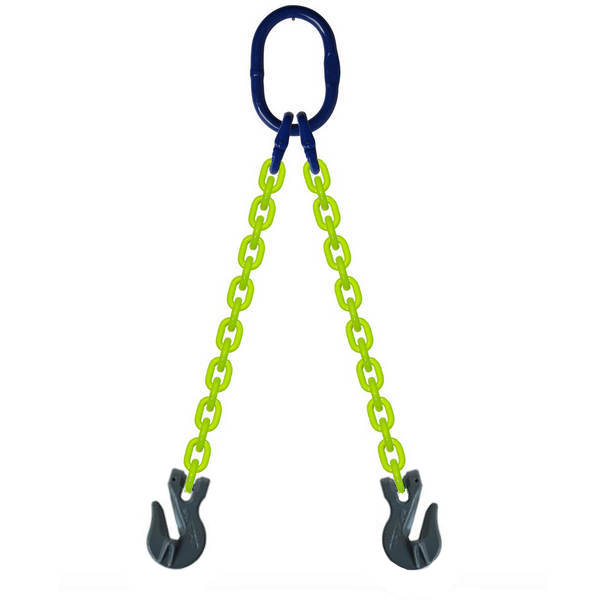 DOG Grade 100 2-Leg Chain Sling Clevis Grab Hooks Hi-Viz
