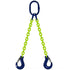 DOS Grade 100 2-Leg Alloy Chain Sling with Oblong Master Link and Clevis Sling Hooks each leg. 