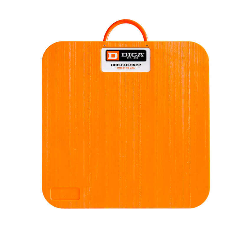 Orange Outrigger Pads to help with load distribution and ground protection.  Outrigger pads are available at Baremotion with Free US Continental Shipping