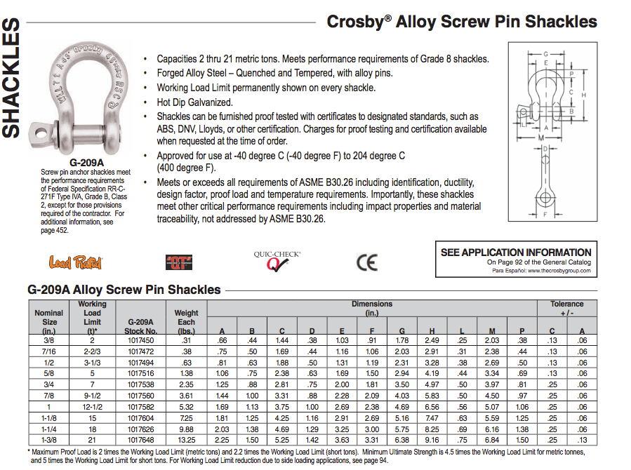Crosby® G-209A Screw Pin Anchor Shackles Alloy