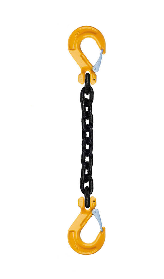 Grade 80 Single leg lifting chain slings with Sling hooks with safety latch on each end.