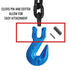 On the Grade 100 Clevis Grab Hook the Clevis style attachment is made for attaching this hook to chain or wire rope.