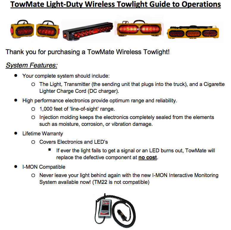 towmate light duty system operations