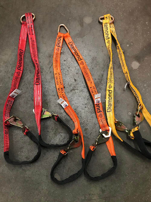These towing v-straps are lighter than chains and easier to handle.  Available in several colors!