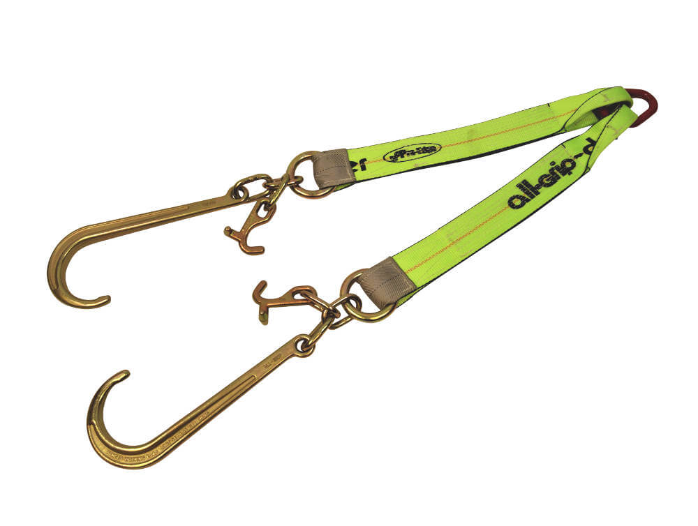 V-Bridle Strap with 15" J-Hooks Mini J&T Hooks All-Grip® in hi-Viz green for better visibility