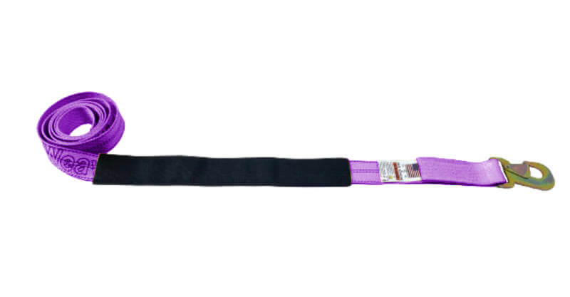 Diamond Weave PURPLE Dynamic Snap Hook Tie Down Strap.  Used for towing and car carrier vehicle transport applications.