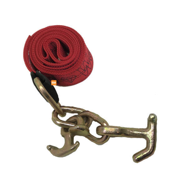 10' Red Tie Down Strap with RTJ Cluster Hooks Diamond Weave