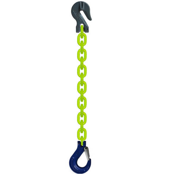 Grade 100 Single Leg SSG Lifting Chain with Clevis Grab & Sling Hook.  High Visibility Chain.