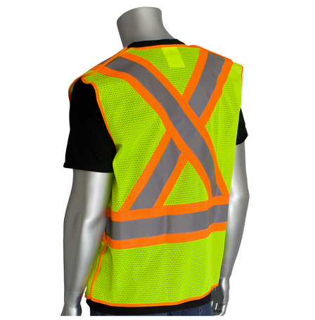 ANSI Class 2 Safety vests Hi-Viz Two-Tone X-Back Breakaway Mesh are ideal for construction, towing, municipalities, shipyards, and anywhere hi-visibility apparel is needed.