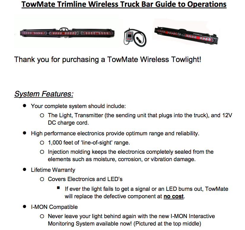 Towmate Wireless Trimline Series Tow Light Bar