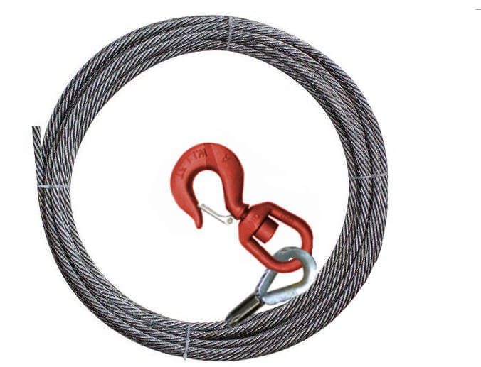 7/16" Steel Core Winch Cable with Swivel Hook