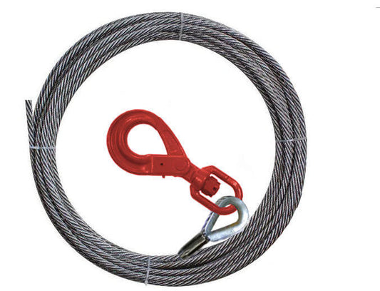Heavy Duty 3/8" X 50' Winch Cable – IWRC EIPS Steel Core With Self-Locking Swivel Hook