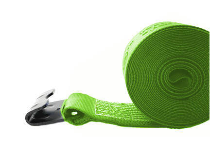 2" Hi-Viz Green Diamond Weave Winch Straps with Flat Hook available at baremotion.com