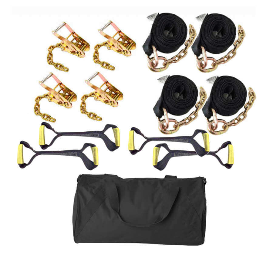 8-Point Tie Down Kit Diamond Weave BLACK Straps with carry bag available at Baremotion