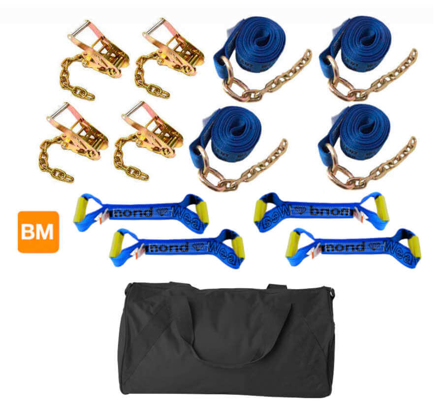 8-Point Tie Down Kit Diamond Weave BLUE with bag available at Baremotion with free US shipping