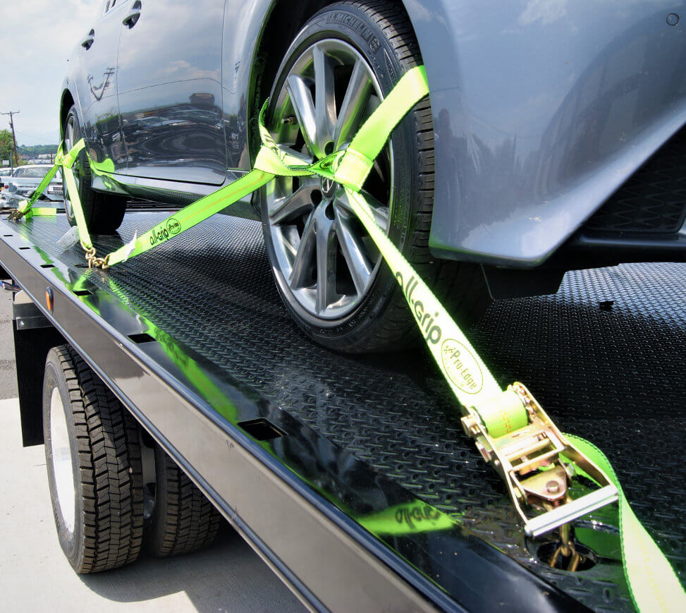HI VIZ GREEN 8-Point Tie Down Kit - Roll Back Towing Car Carrier Straps available at Baremotion.com
