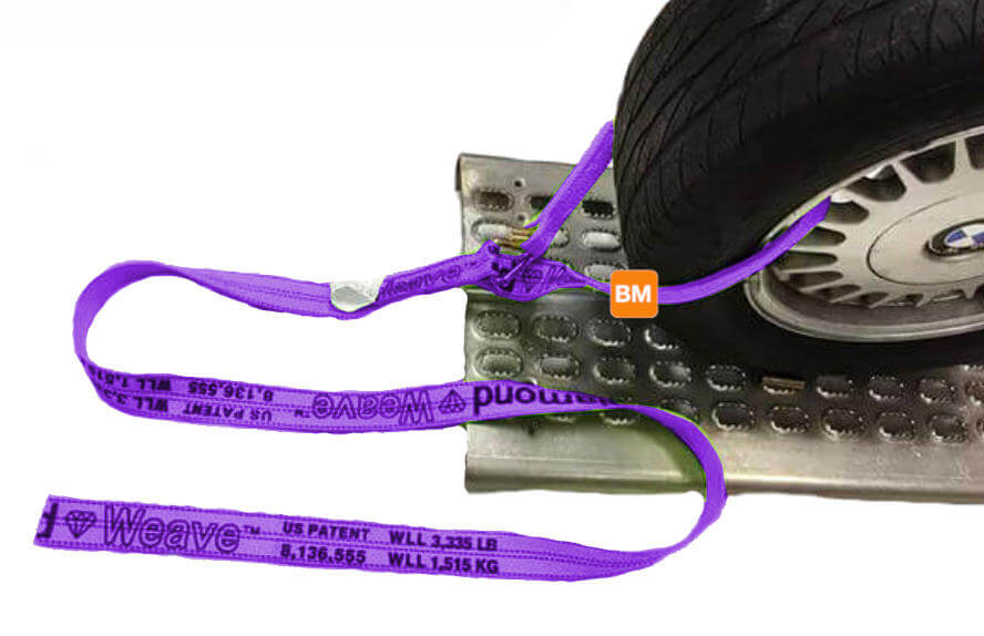 Purple Diamond Weave 4-Point Tie Down Kit Wheel Loop Straps & Chain Ratchets