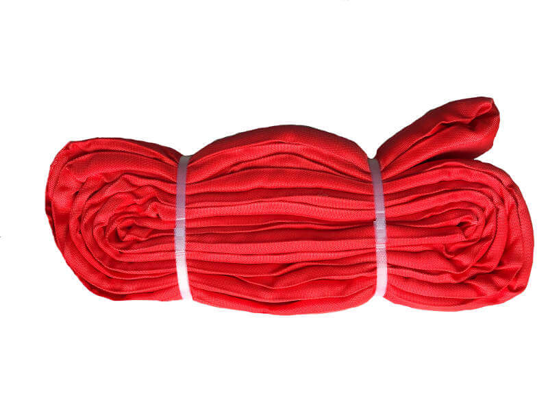 Red Polyester Rounds Slings, also known as Endless Round Slings, are lifting slings made out of polyester fibers encased in a double thick color coded woven tube of polyester web.