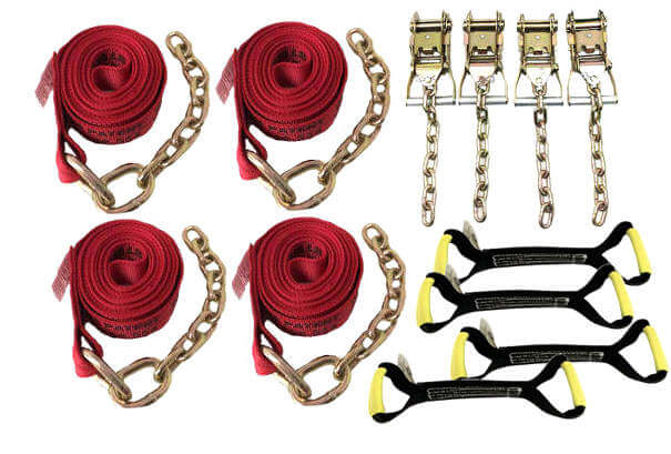 8-Point Tie Down Kit Diamond Weave with Red tie-down straps & Black dogbones