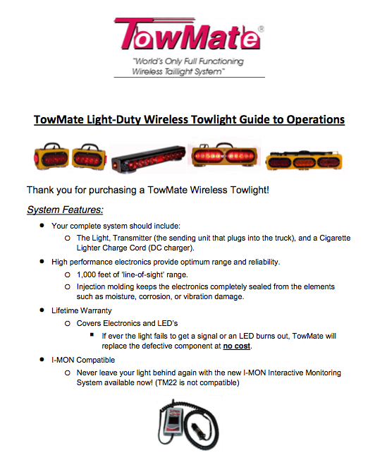 towmate light duty system operations