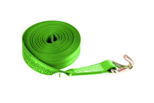 2" Hi-Viz Green Diamond Weave Winch Straps with Wire Hook - available at Baremotion.com